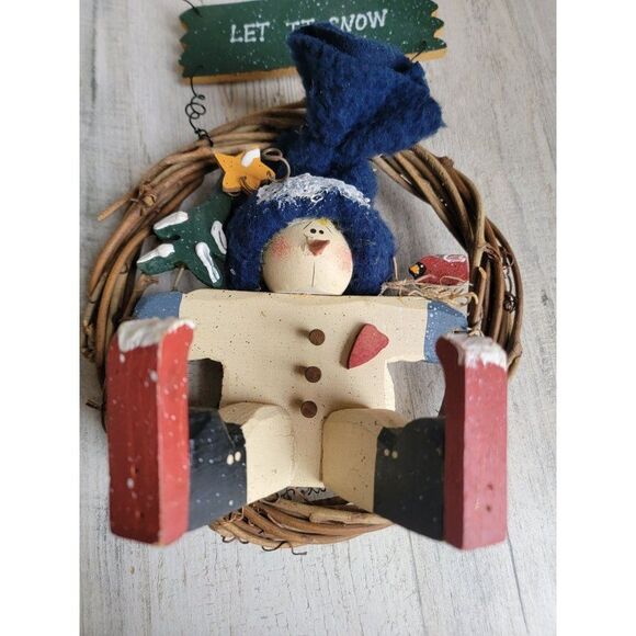 Let It Snow wooden wreath sign Xmas hanging rustic - Picture 4 of 8